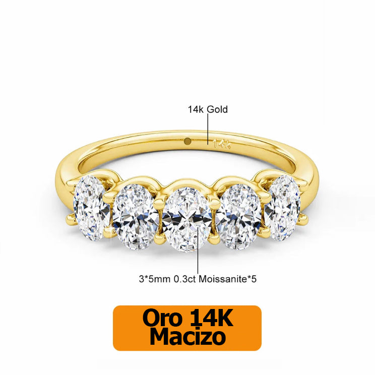 Anillo mujer de Compromiso en Oro 14K con Moissanita Ovalada