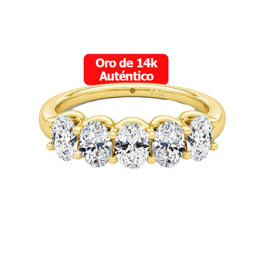 Anillo mujer de Compromiso en Oro 14K con Moissanita Ovalada