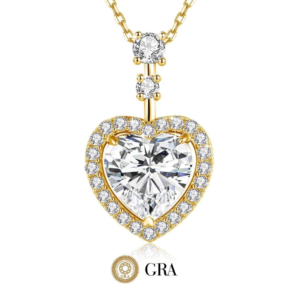 Collar Mujer Corazón Halo de Moissanita en Plata 925 – Baño de Oro, Oro Rosa u Oro Blanco