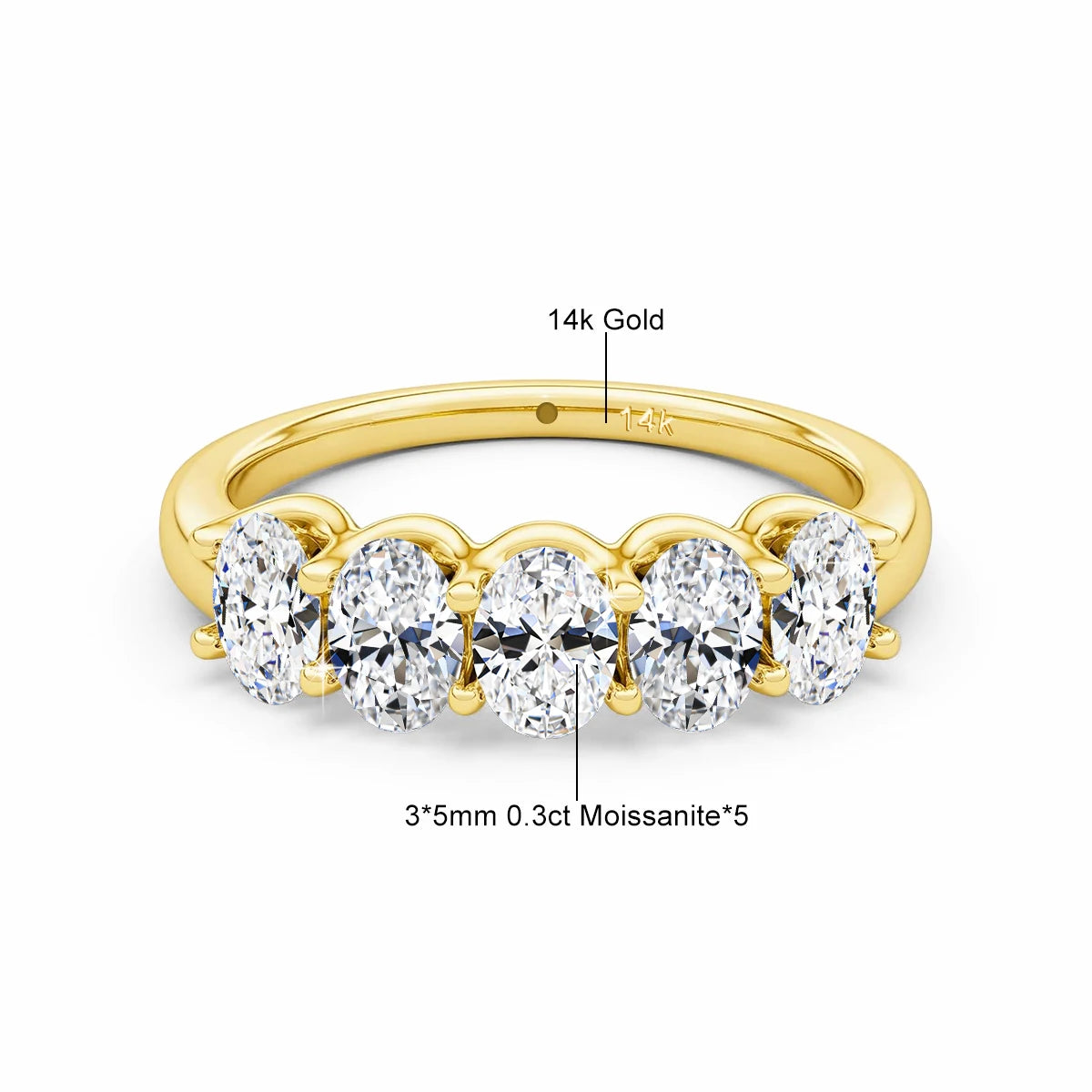 Anillo mujer de Compromiso en Oro 14K con Moissanita Ovalada